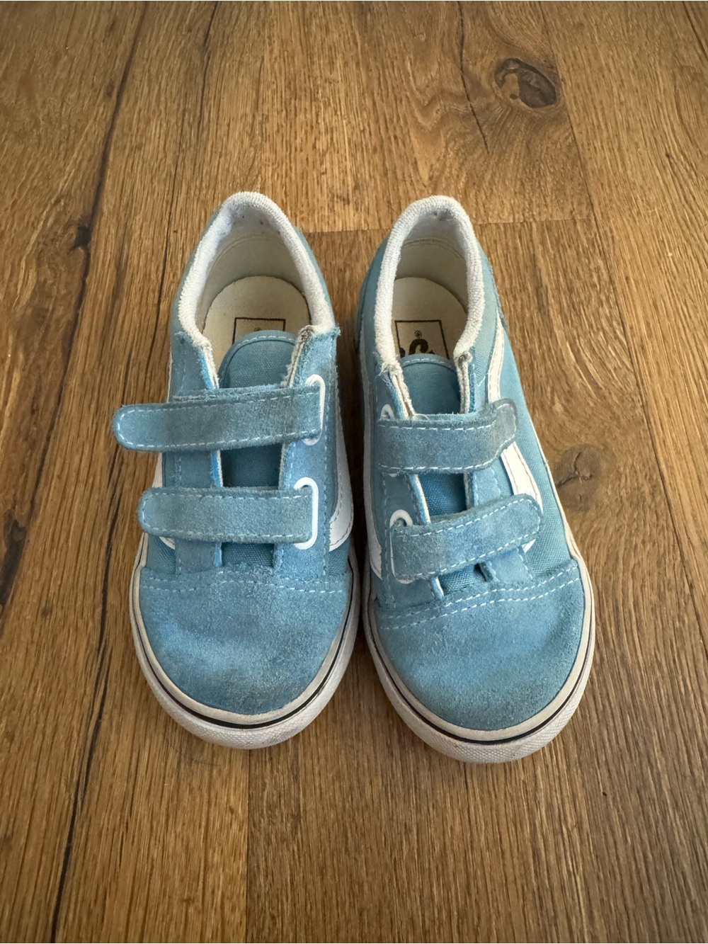 Vans Kids Light Blue Suede Velcro Sneakers with White Stripe